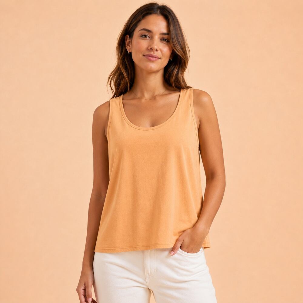 Eileen Fisher Women's Tank Top Womens L Orange Scoop Neck Cotton Jersey USA